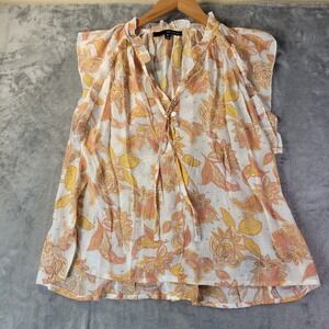 Harve Benard Womens XL Floral‎ Sheer Blouse Flutter Sleeve Metallic Gold Boho